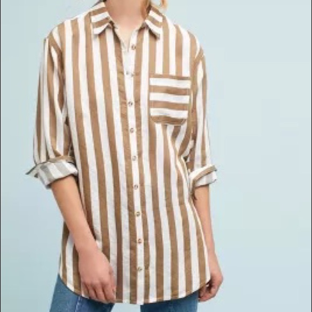 Anthro Brown and White Striped Buttondown